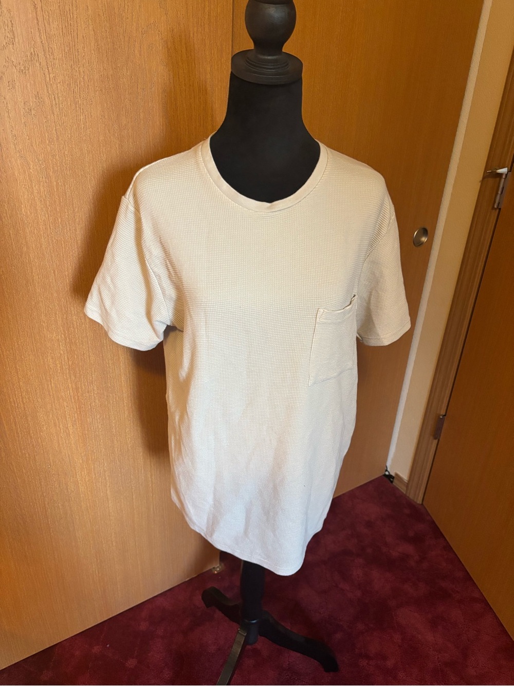 Denim & Flower Men's Cream Waffle Knit Short Sleeve Pocket Tee